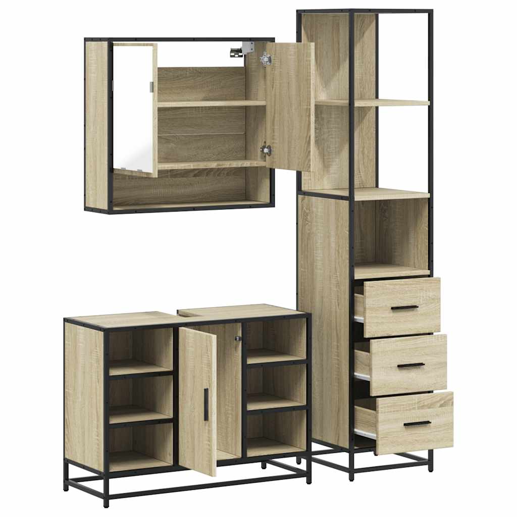 vidaXL Set de mobilier de baie din 3 piese din lemn de stejar Sonoma vidaXL Set de mobilier de baie din 3 piese din lemn de stejar Sonoma