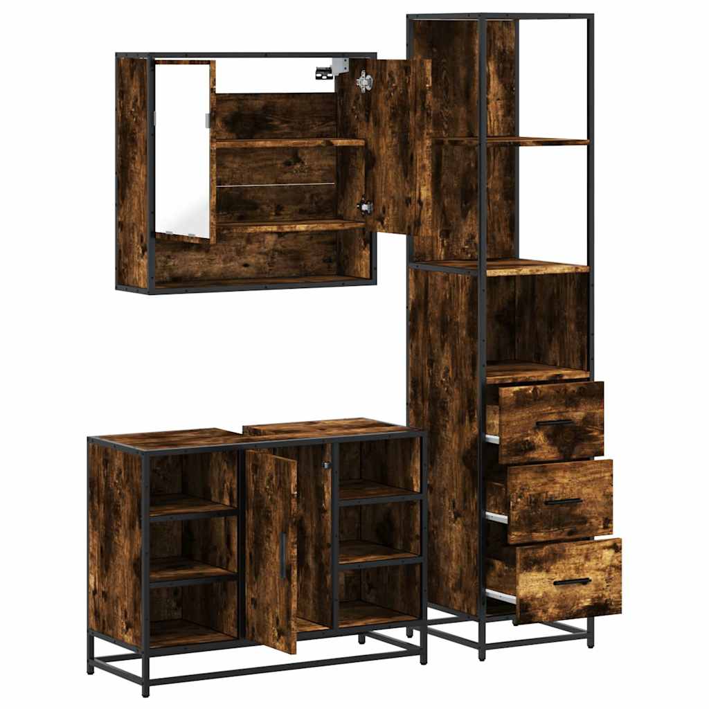 vidaXL Set de mobilier de baie din 3 piese din lemn de stejar afumat vidaXL Set de mobilier de baie din 3 piese din lemn de stejar afumat