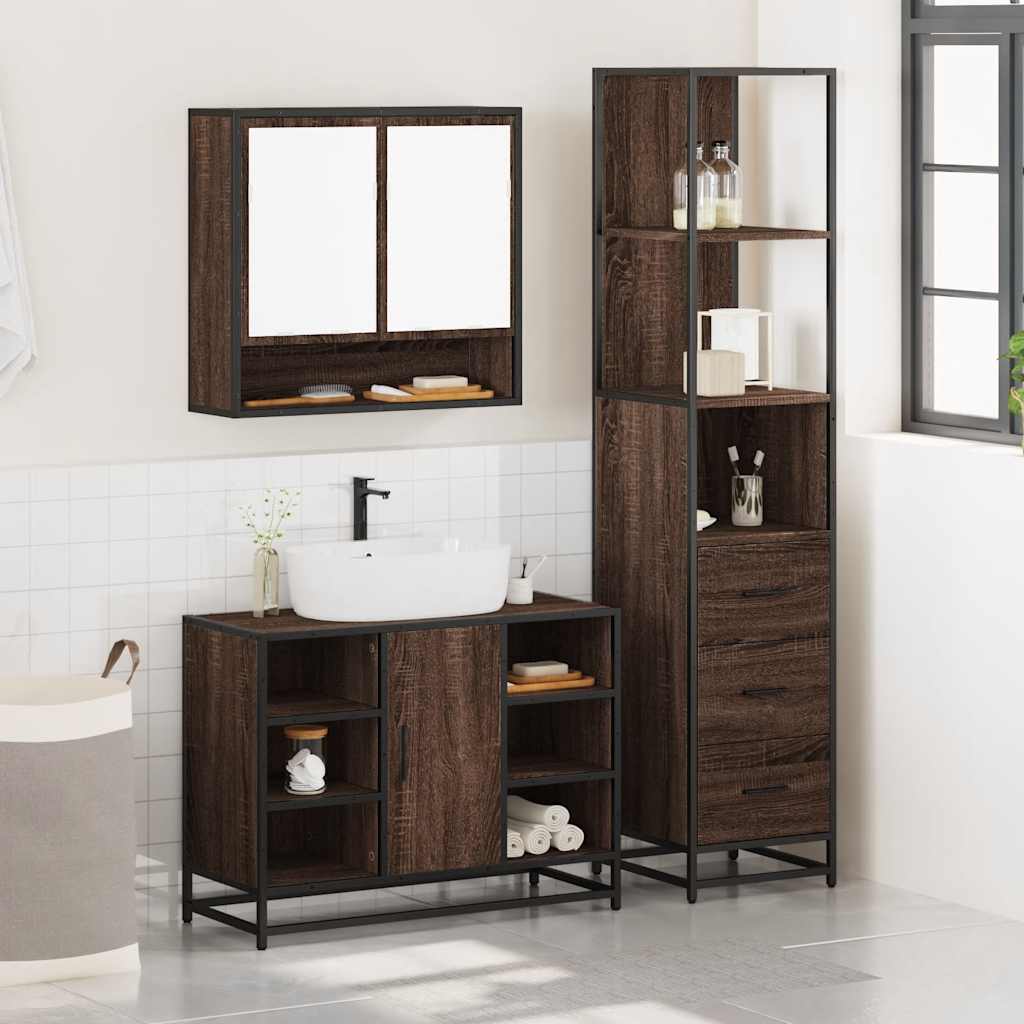 vidaXL Set de mobilier de baie din 3 piese din lemn de stejar maro vidaXL Set de mobilier de baie din 3 piese din lemn de stejar maro