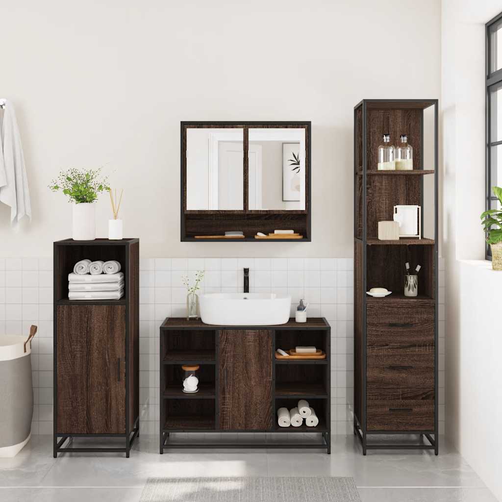 vidaXL Set de mobilier de baie din 3 piese din lemn de stejar maro vidaXL Set de mobilier de baie din 3 piese din lemn de stejar maro