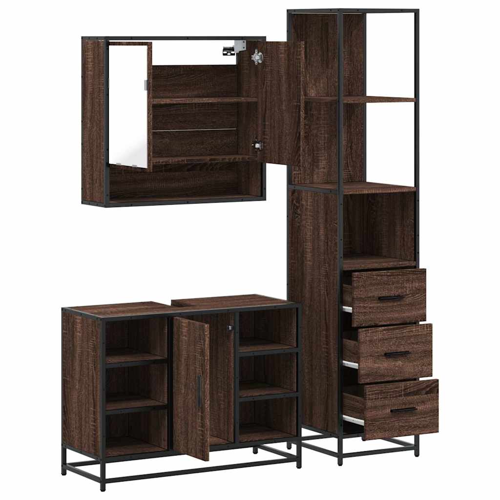 vidaXL Set de mobilier de baie din 3 piese din lemn de stejar maro vidaXL Set de mobilier de baie din 3 piese din lemn de stejar maro
