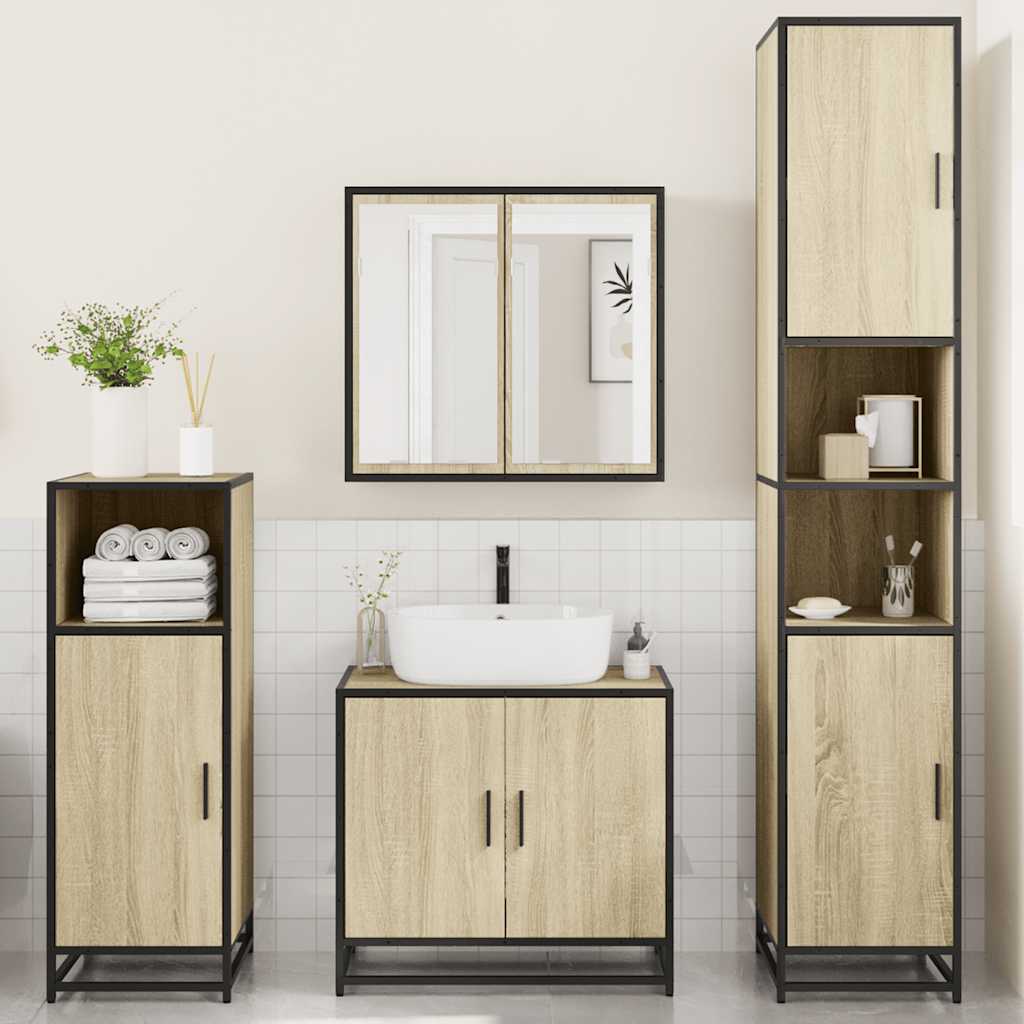 vidaXL Set de mobilier de baie din 4 piese din lemn de stejar Sonoma vidaXL Set de mobilier de baie din 4 piese din lemn de stejar Sonoma