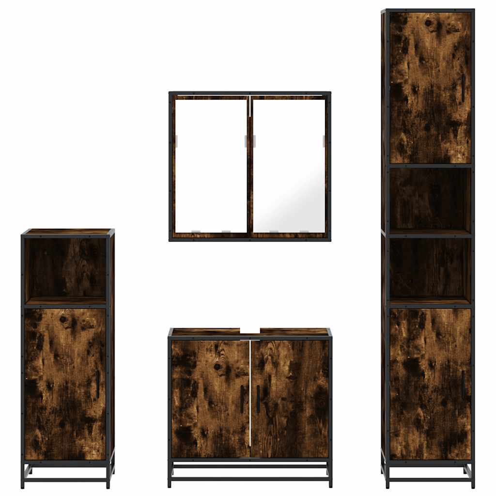 vidaXL Set de mobilier de baie 4 piese Lemn prelucrat de stejar afumat vidaXL Set de mobilier de baie 4 piese Lemn prelucrat de stejar afumat