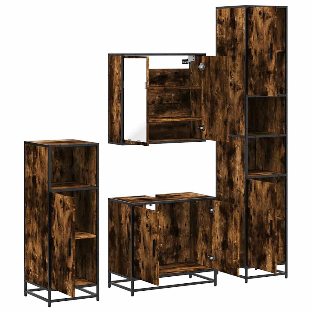 vidaXL Set de mobilier de baie 4 piese Lemn prelucrat de stejar afumat vidaXL Set de mobilier de baie 4 piese Lemn prelucrat de stejar afumat