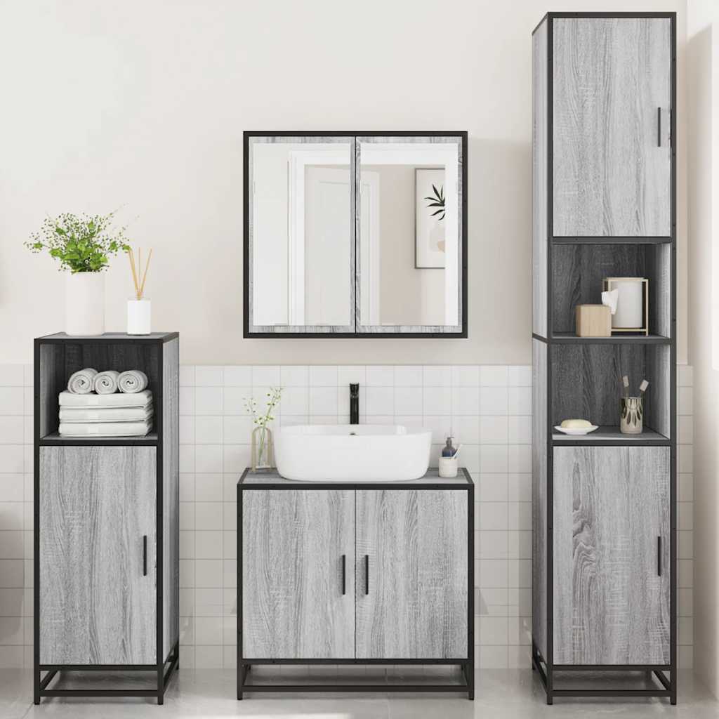 vidaXL Set de mobilier de baie 4 piese Lemn stratificat gri Sonoma vidaXL Set de mobilier de baie 4 piese Lemn stratificat gri Sonoma