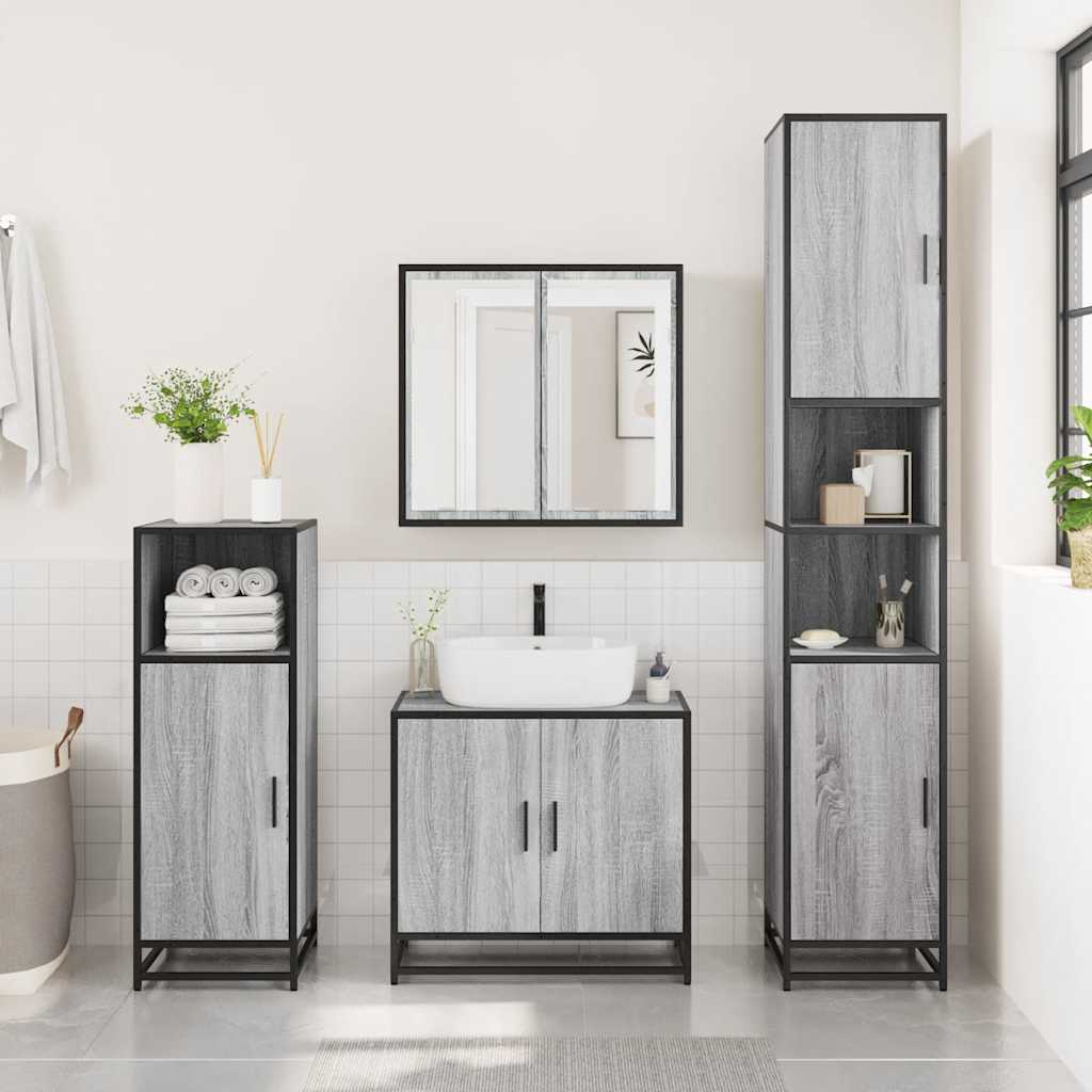 vidaXL Set de mobilier de baie 4 piese Lemn stratificat gri Sonoma vidaXL Set de mobilier de baie 4 piese Lemn stratificat gri Sonoma