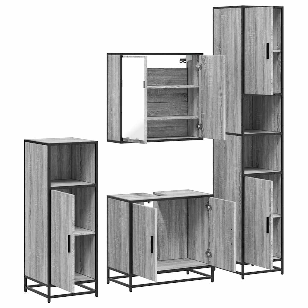vidaXL Set de mobilier de baie 4 piese Lemn stratificat gri Sonoma vidaXL Set de mobilier de baie 4 piese Lemn stratificat gri Sonoma