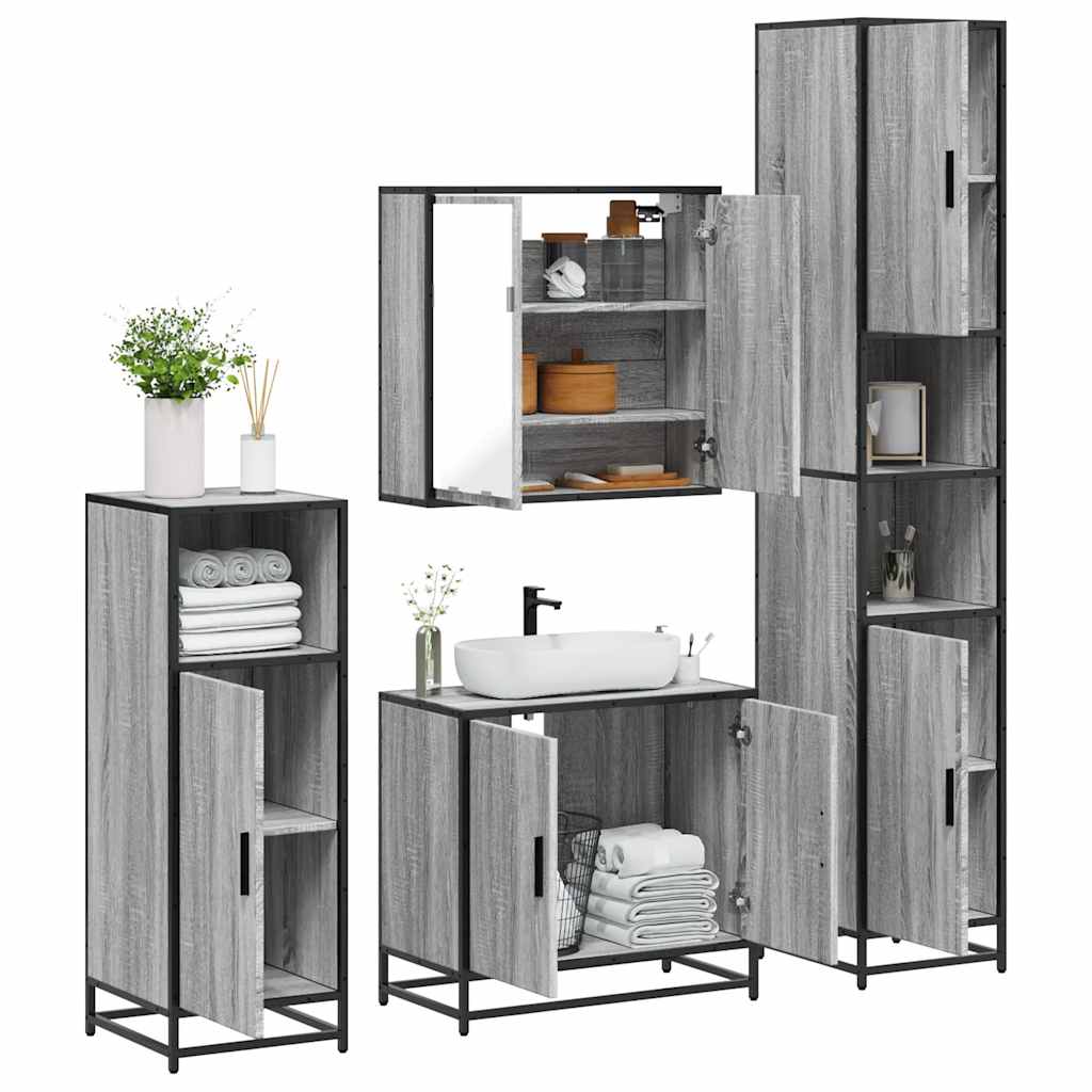 vidaXL Set de mobilier de baie 4 piese Lemn stratificat gri Sonoma vidaXL Set de mobilier de baie 4 piese Lemn stratificat gri Sonoma