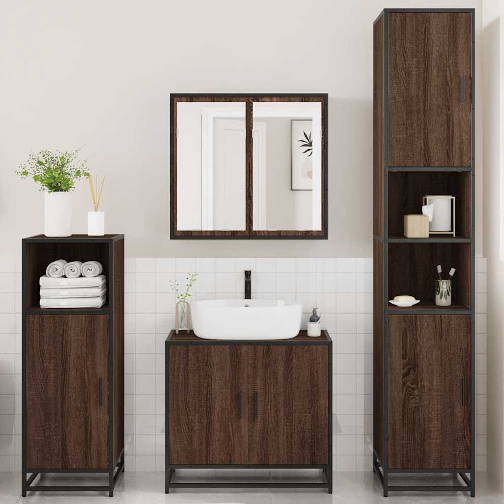 vidaXL Set de mobilier de baie din 4 piese din lemn de stejar maro vidaXL Set de mobilier de baie din 4 piese din lemn de stejar maro