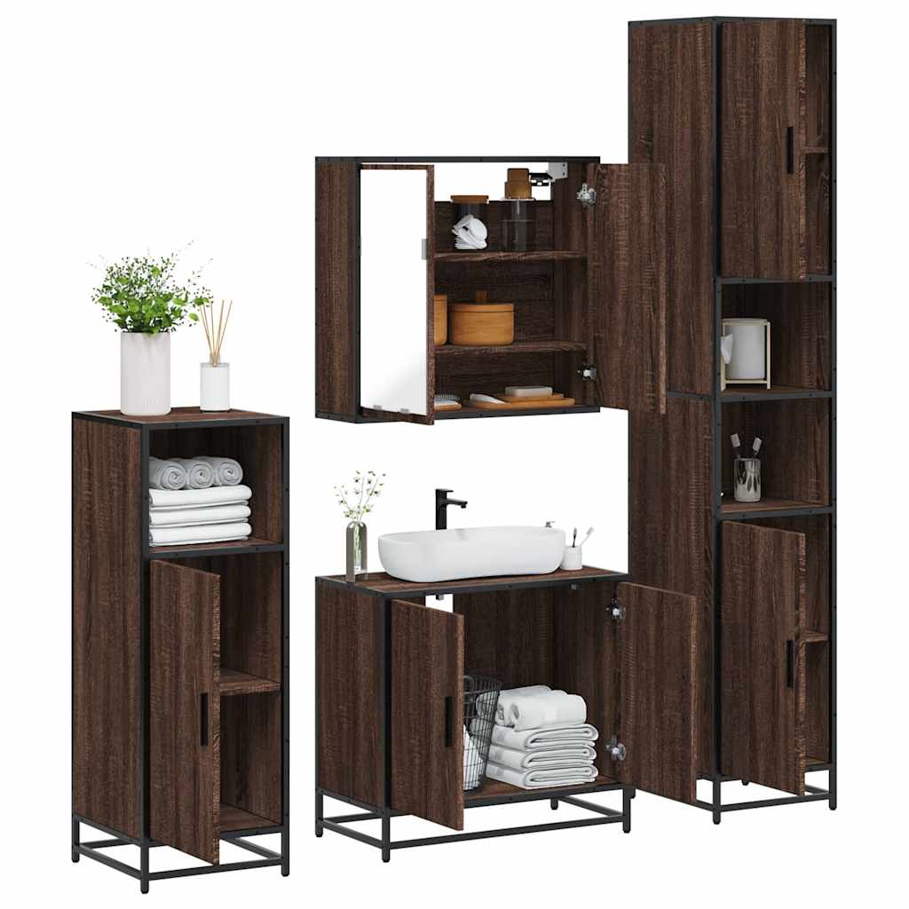vidaXL Set de mobilier de baie din 4 piese din lemn de stejar maro vidaXL Set de mobilier de baie din 4 piese din lemn de stejar maro