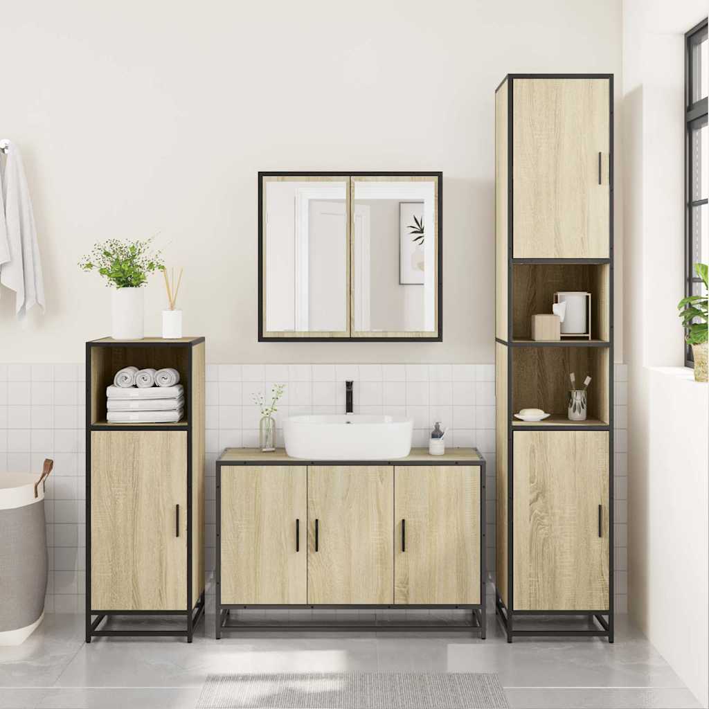 vidaXL Set de mobilier de baie din 4 piese din lemn de stejar Sonoma