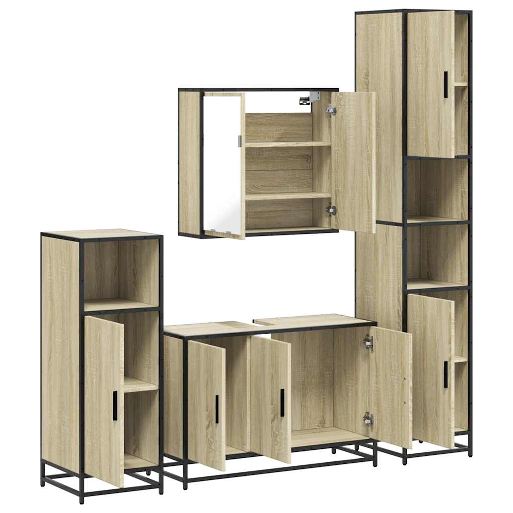 vidaXL Set de mobilier de baie din 4 piese din lemn de stejar Sonoma