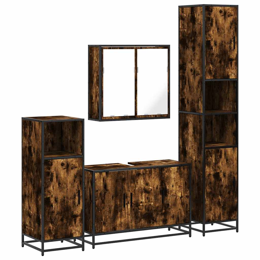 vidaXL Set de mobilier de baie 4 piese Lemn prelucrat de stejar afumat vidaXL Set de mobilier de baie 4 piese Lemn prelucrat de stejar afumat