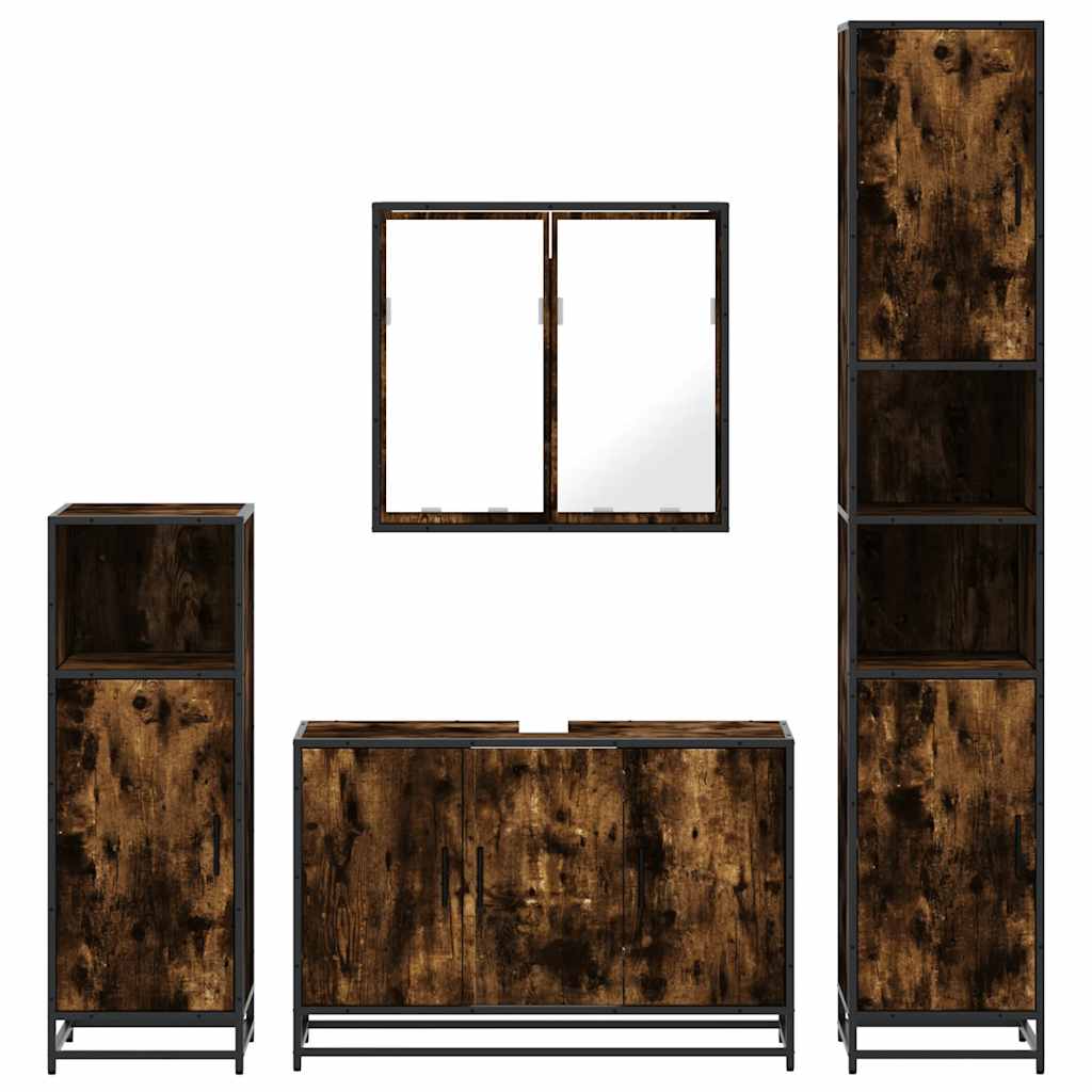 vidaXL Set de mobilier de baie 4 piese Lemn prelucrat de stejar afumat vidaXL Set de mobilier de baie 4 piese Lemn prelucrat de stejar afumat