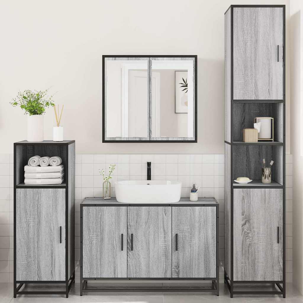 vidaXL Set de mobilier de baie 4 piese Lemn stratificat gri Sonoma vidaXL Set de mobilier de baie 4 piese Lemn stratificat gri Sonoma