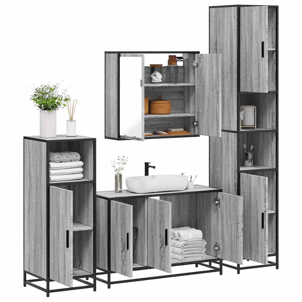 vidaXL Set de mobilier de baie 4 piese Lemn stratificat gri Sonoma vidaXL Set de mobilier de baie 4 piese Lemn stratificat gri Sonoma