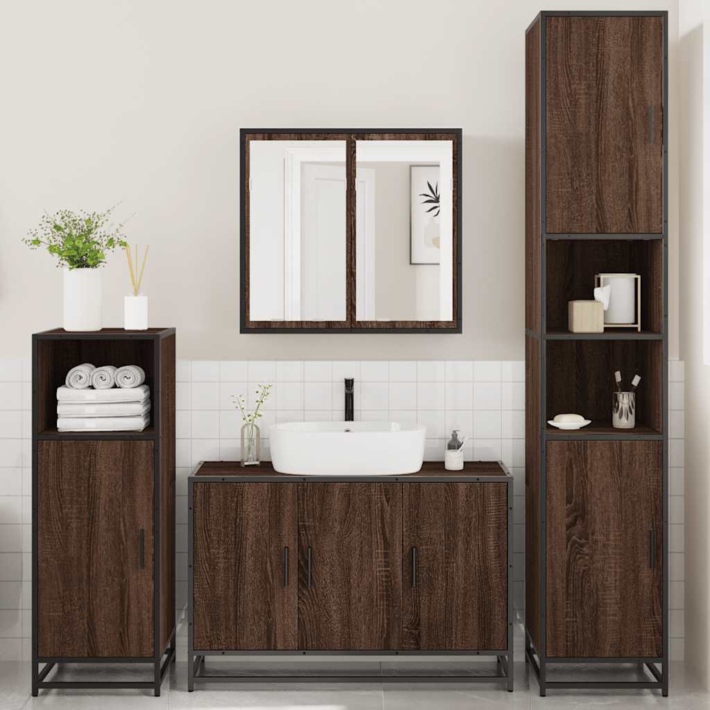 vidaXL Set de mobilier de baie din 4 piese din lemn de stejar maro vidaXL Set de mobilier de baie din 4 piese din lemn de stejar maro