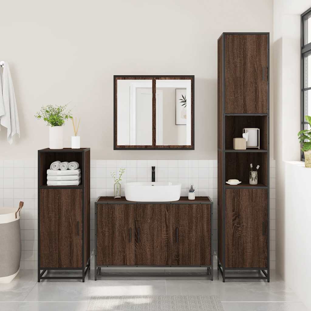 vidaXL Set de mobilier de baie din 4 piese din lemn de stejar maro vidaXL Set de mobilier de baie din 4 piese din lemn de stejar maro