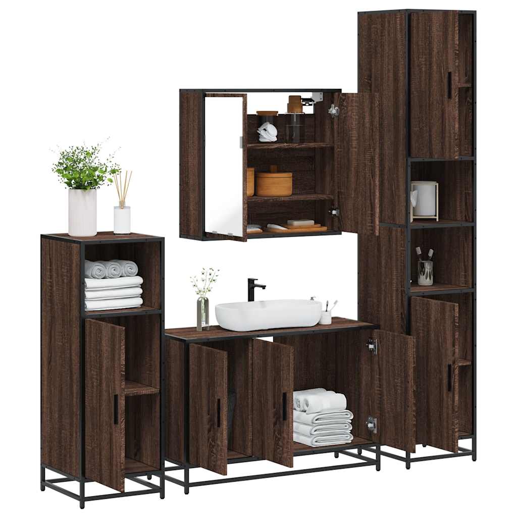 vidaXL Set de mobilier de baie din 4 piese din lemn de stejar maro vidaXL Set de mobilier de baie din 4 piese din lemn de stejar maro