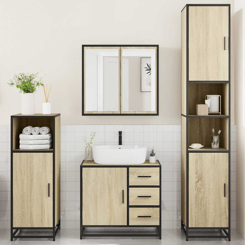 vidaXL Set de mobilier de baie din 4 piese din lemn de stejar Sonoma vidaXL Set de mobilier de baie din 4 piese din lemn de stejar Sonoma