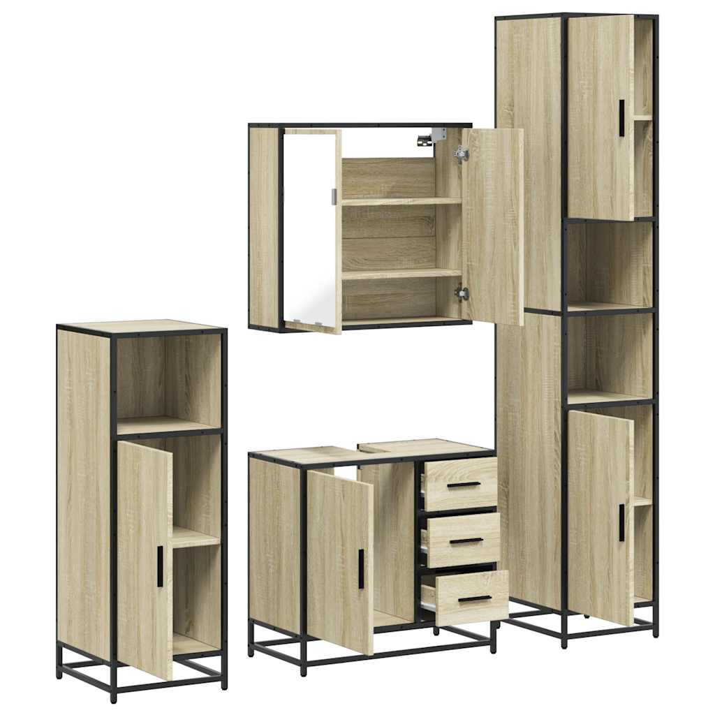 vidaXL Set de mobilier de baie din 4 piese din lemn de stejar Sonoma vidaXL Set de mobilier de baie din 4 piese din lemn de stejar Sonoma