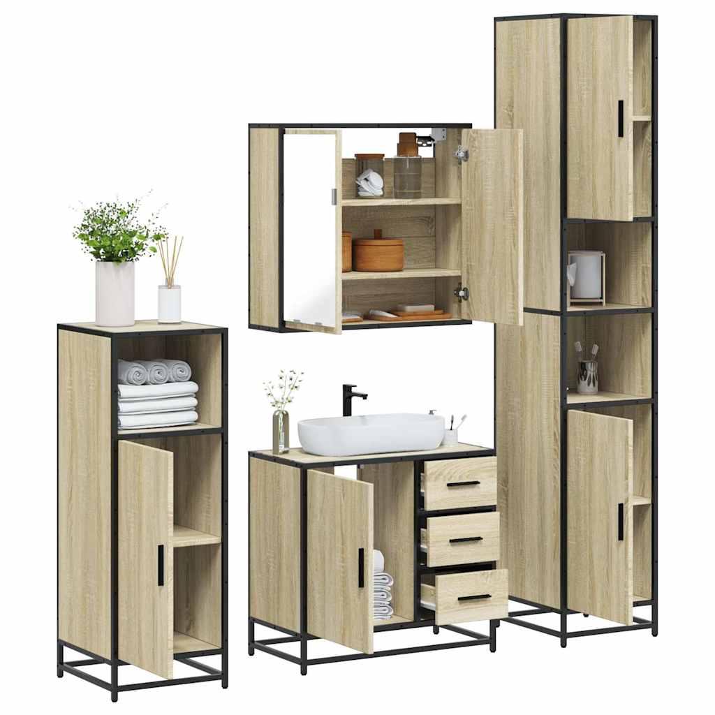 vidaXL Set de mobilier de baie din 4 piese din lemn de stejar Sonoma vidaXL Set de mobilier de baie din 4 piese din lemn de stejar Sonoma
