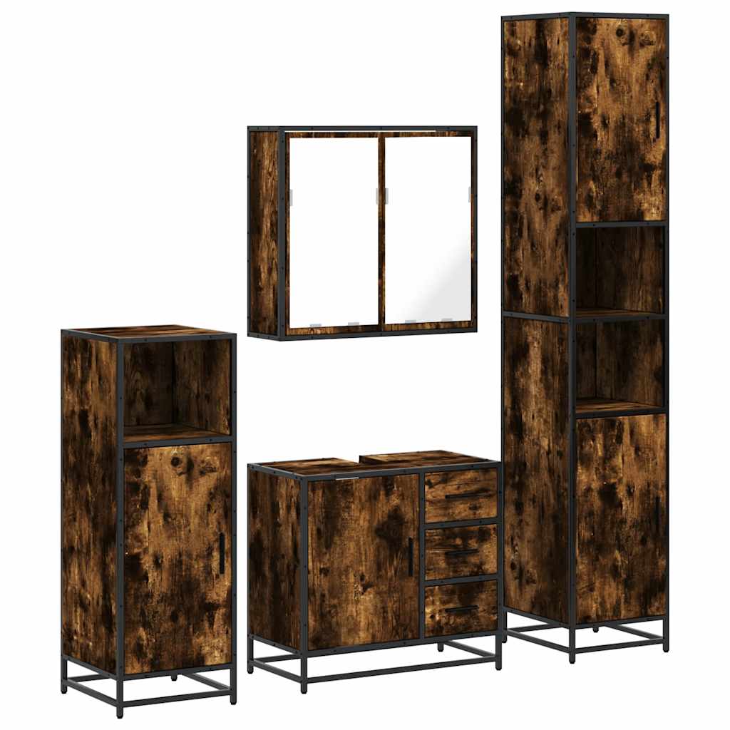 vidaXL Set de mobilier de baie 4 piese Lemn prelucrat de stejar afumat vidaXL Set de mobilier de baie 4 piese Lemn prelucrat de stejar afumat