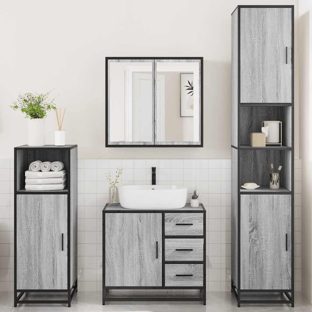 vidaXL Set de mobilier de baie 4 piese Lemn stratificat gri Sonoma vidaXL Set de mobilier de baie 4 piese Lemn stratificat gri Sonoma