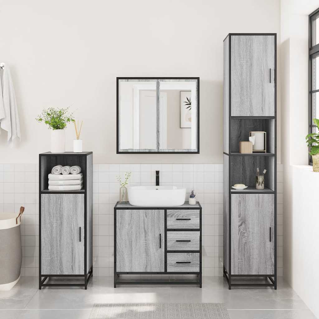 vidaXL Set de mobilier de baie 4 piese Lemn stratificat gri Sonoma vidaXL Set de mobilier de baie 4 piese Lemn stratificat gri Sonoma