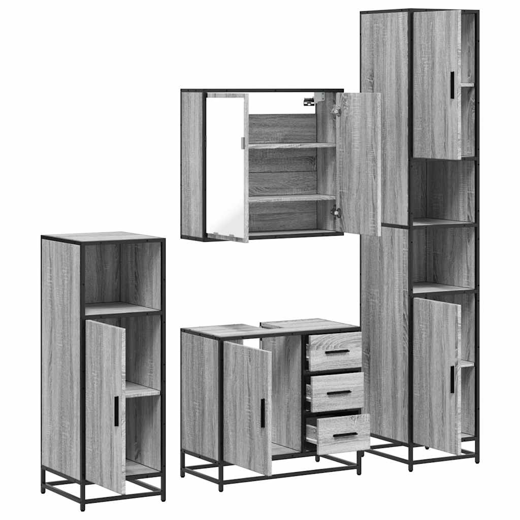 vidaXL Set de mobilier de baie 4 piese Lemn stratificat gri Sonoma vidaXL Set de mobilier de baie 4 piese Lemn stratificat gri Sonoma