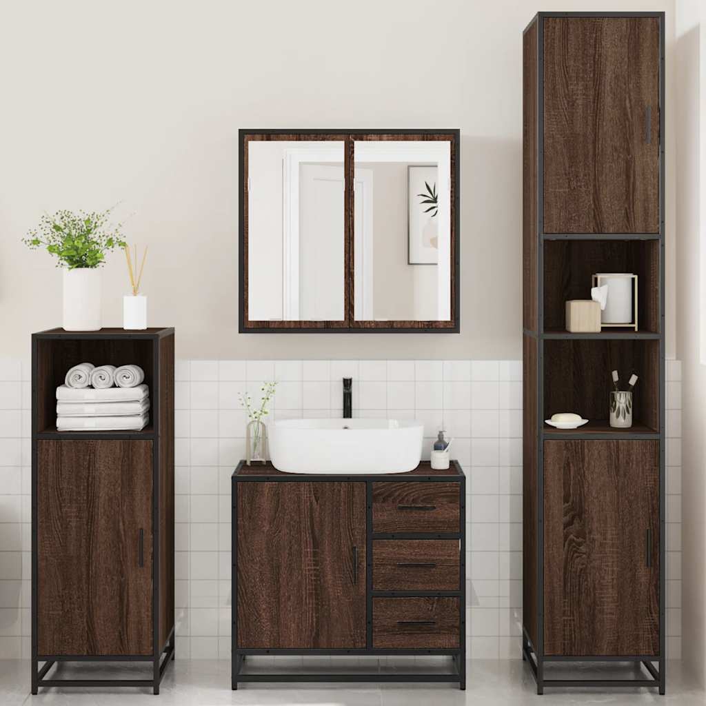 vidaXL Set de mobilier de baie din 4 piese din lemn de stejar maro vidaXL Set de mobilier de baie din 4 piese din lemn de stejar maro