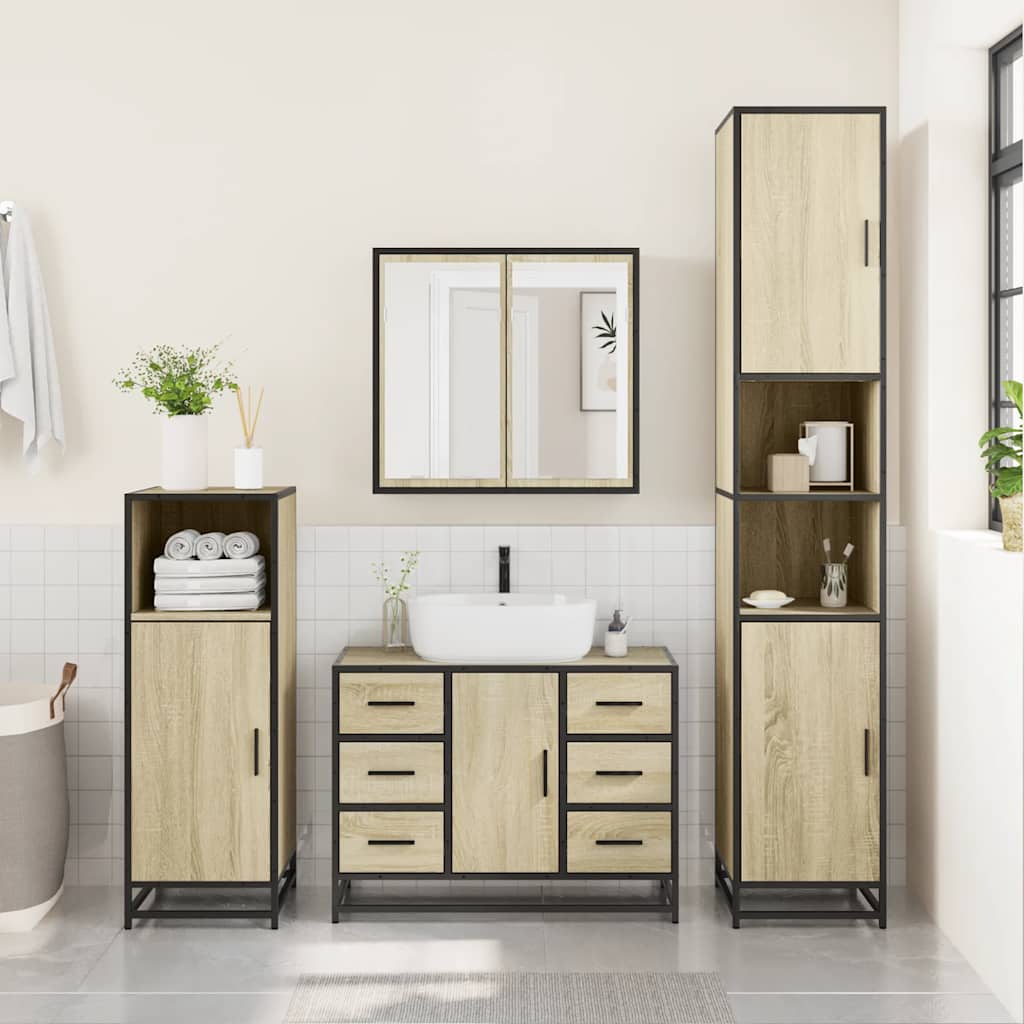 vidaXL Set de mobilier de baie din 4 piese din lemn de stejar Sonoma vidaXL Set de mobilier de baie din 4 piese din lemn de stejar Sonoma