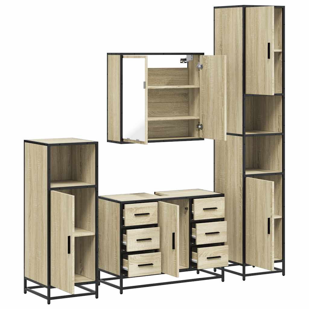 vidaXL Set de mobilier de baie din 4 piese din lemn de stejar Sonoma vidaXL Set de mobilier de baie din 4 piese din lemn de stejar Sonoma