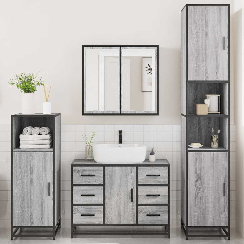 vidaXL Set de mobilier de baie 4 piese Lemn stratificat gri Sonoma vidaXL Set de mobilier de baie 4 piese Lemn stratificat gri Sonoma