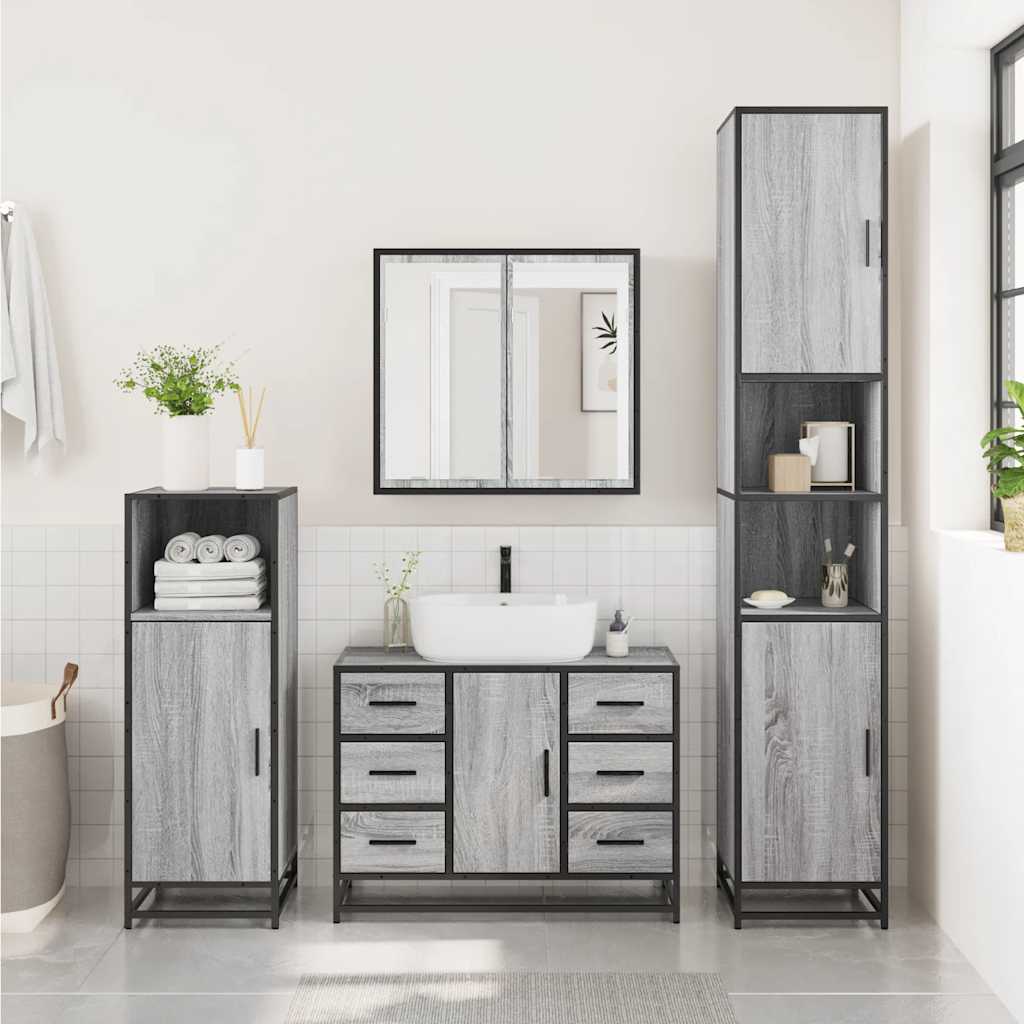 vidaXL Set de mobilier de baie 4 piese Lemn stratificat gri Sonoma vidaXL Set de mobilier de baie 4 piese Lemn stratificat gri Sonoma