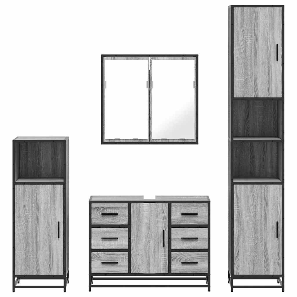 vidaXL Set de mobilier de baie 4 piese Lemn stratificat gri Sonoma vidaXL Set de mobilier de baie 4 piese Lemn stratificat gri Sonoma