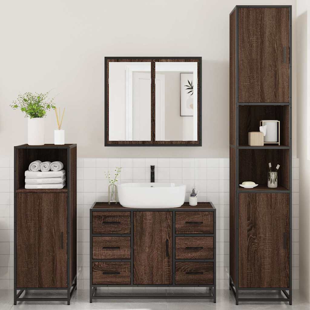 vidaXL Set de mobilier de baie din 4 piese din lemn de stejar maro vidaXL Set de mobilier de baie din 4 piese din lemn de stejar maro