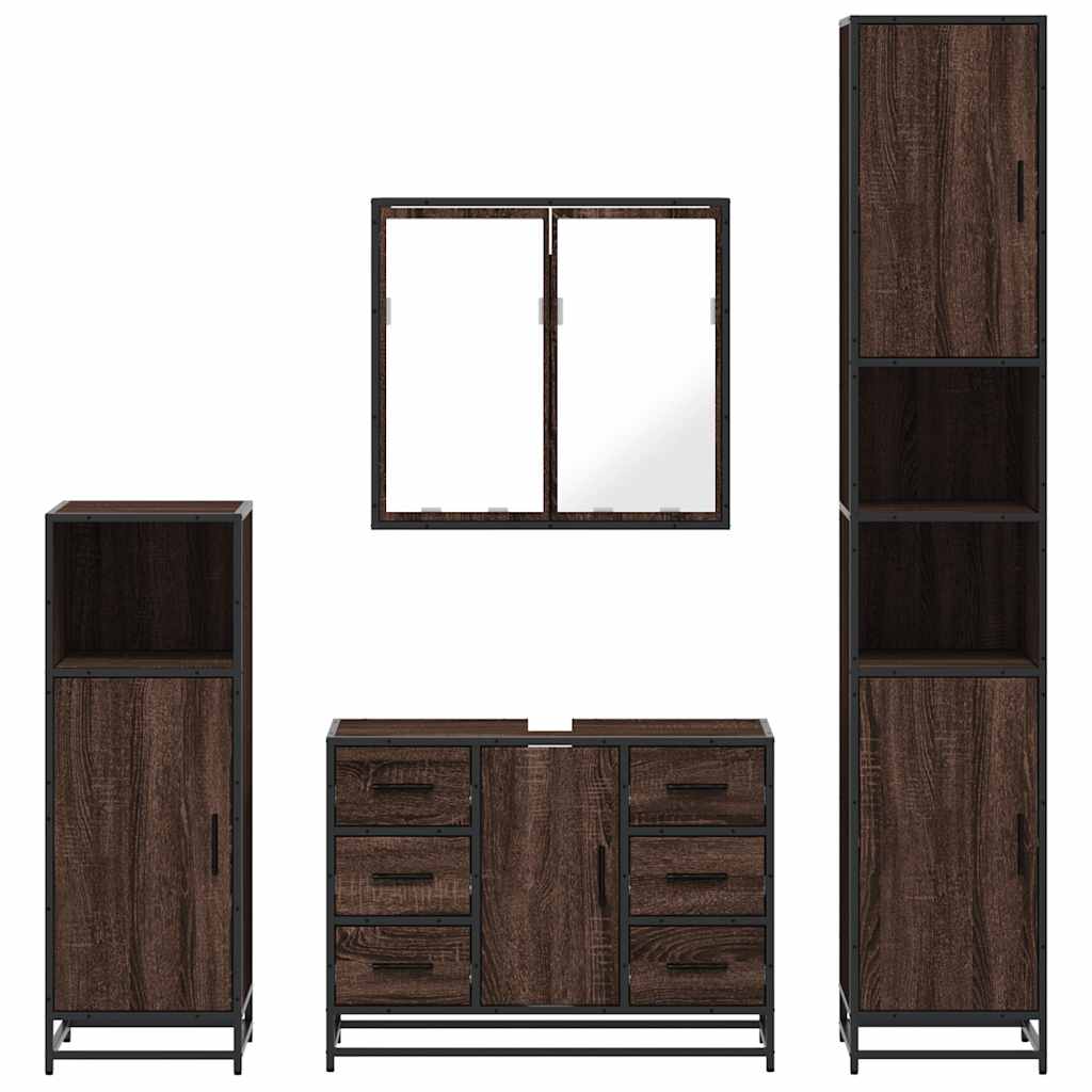 vidaXL Set de mobilier de baie din 4 piese din lemn de stejar maro vidaXL Set de mobilier de baie din 4 piese din lemn de stejar maro