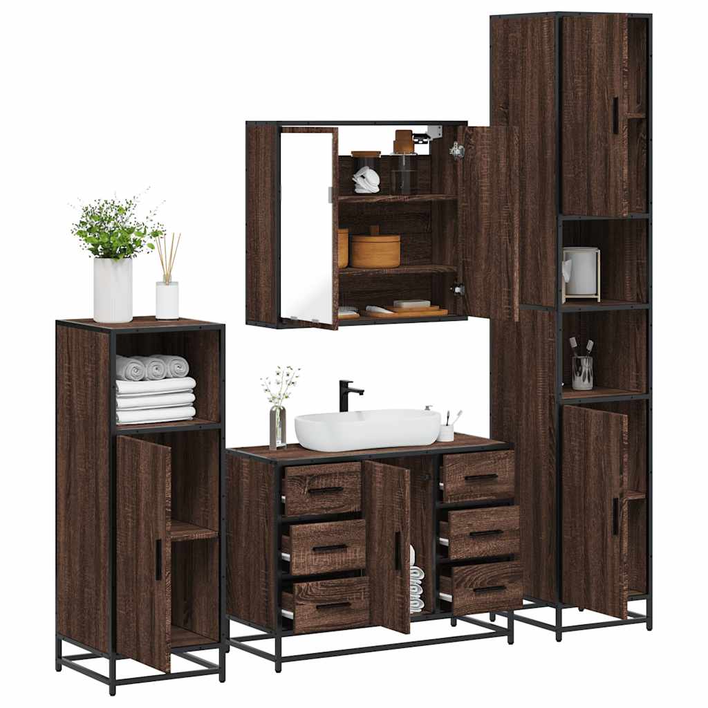 vidaXL Set de mobilier de baie din 4 piese din lemn de stejar maro vidaXL Set de mobilier de baie din 4 piese din lemn de stejar maro