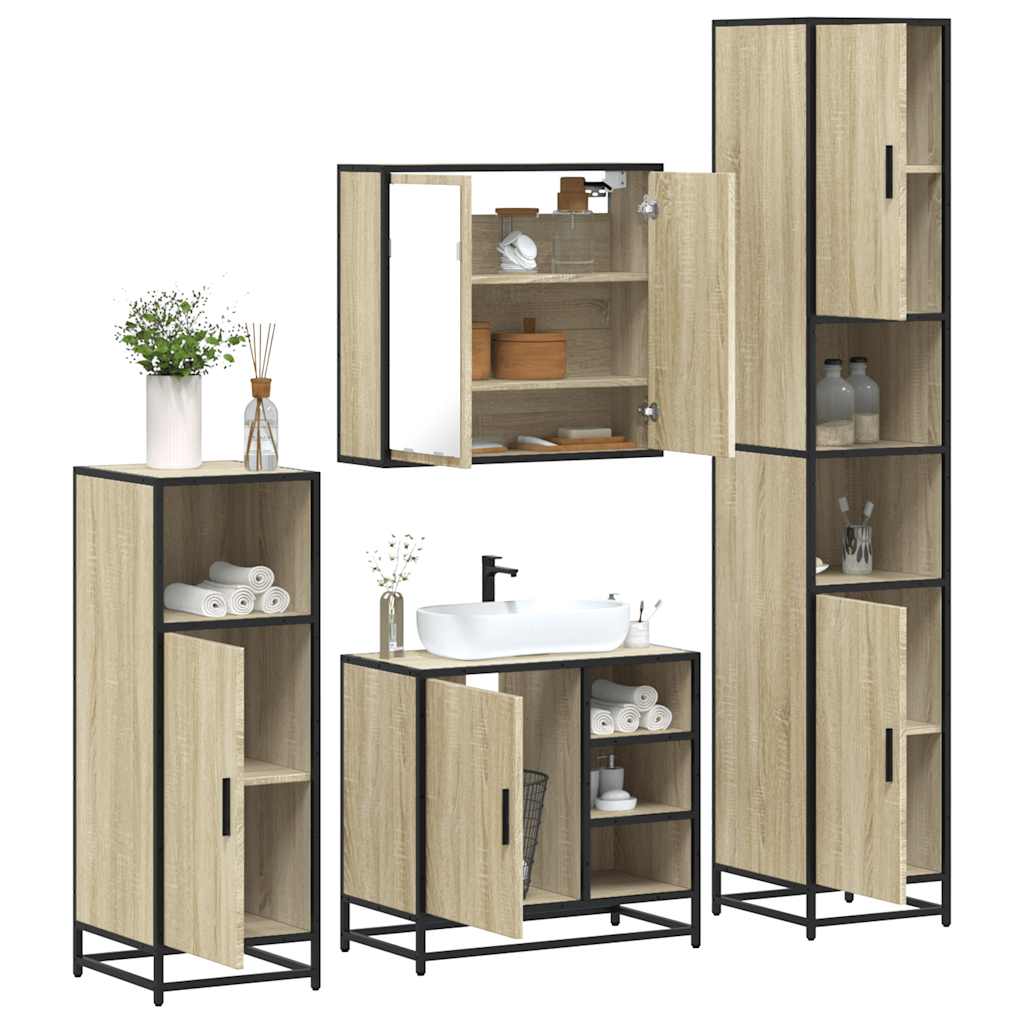 vidaXL Set de mobilier de baie din 4 piese din lemn de stejar Sonoma vidaXL Set de mobilier de baie din 4 piese din lemn de stejar Sonoma