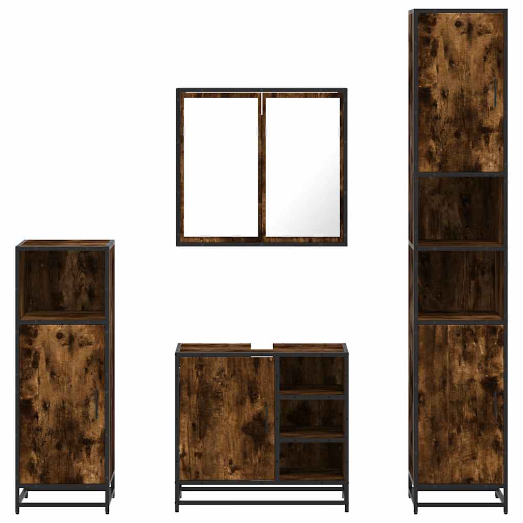 vidaXL Set de mobilier de baie 4 piese Lemn prelucrat de stejar afumat vidaXL Set de mobilier de baie 4 piese Lemn prelucrat de stejar afumat