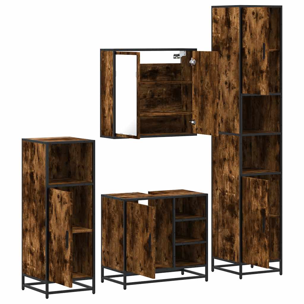 vidaXL Set de mobilier de baie 4 piese Lemn prelucrat de stejar afumat vidaXL Set de mobilier de baie 4 piese Lemn prelucrat de stejar afumat