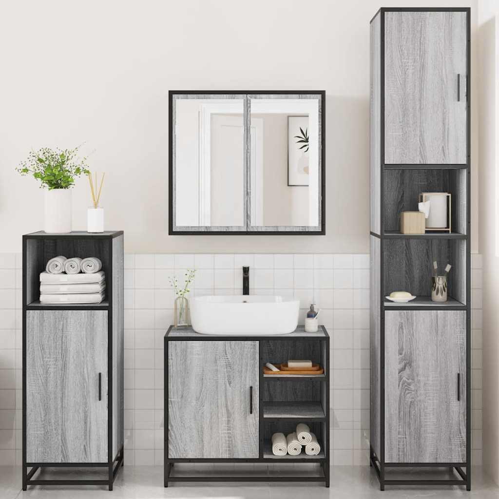 vidaXL Set de mobilier de baie 4 piese Lemn stratificat gri Sonoma vidaXL Set de mobilier de baie 4 piese Lemn stratificat gri Sonoma