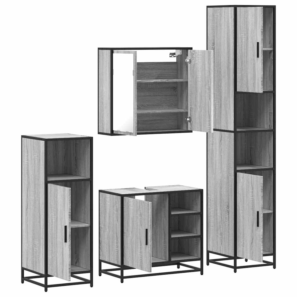 vidaXL Set de mobilier de baie 4 piese Lemn stratificat gri Sonoma vidaXL Set de mobilier de baie 4 piese Lemn stratificat gri Sonoma