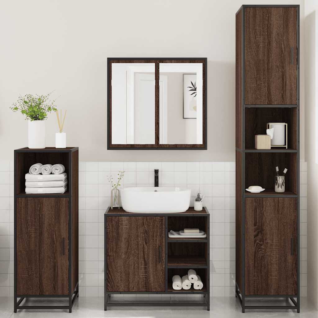 vidaXL Set de mobilier de baie din 4 piese din lemn de stejar maro vidaXL Set de mobilier de baie din 4 piese din lemn de stejar maro