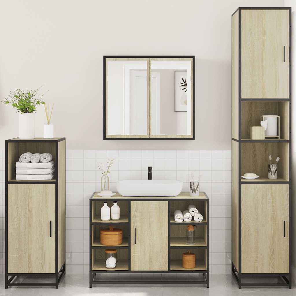 vidaXL Set de mobilier de baie din 4 piese din lemn de stejar Sonoma vidaXL Set de mobilier de baie din 4 piese din lemn de stejar Sonoma