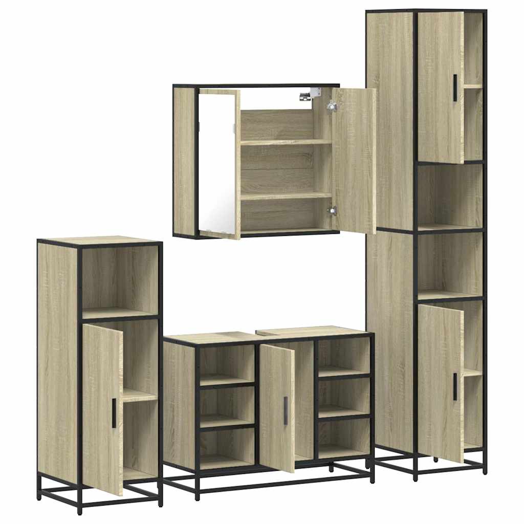 vidaXL Set de mobilier de baie din 4 piese din lemn de stejar Sonoma vidaXL Set de mobilier de baie din 4 piese din lemn de stejar Sonoma