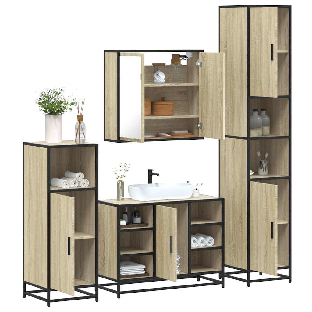 vidaXL Set de mobilier de baie din 4 piese din lemn de stejar Sonoma vidaXL Set de mobilier de baie din 4 piese din lemn de stejar Sonoma