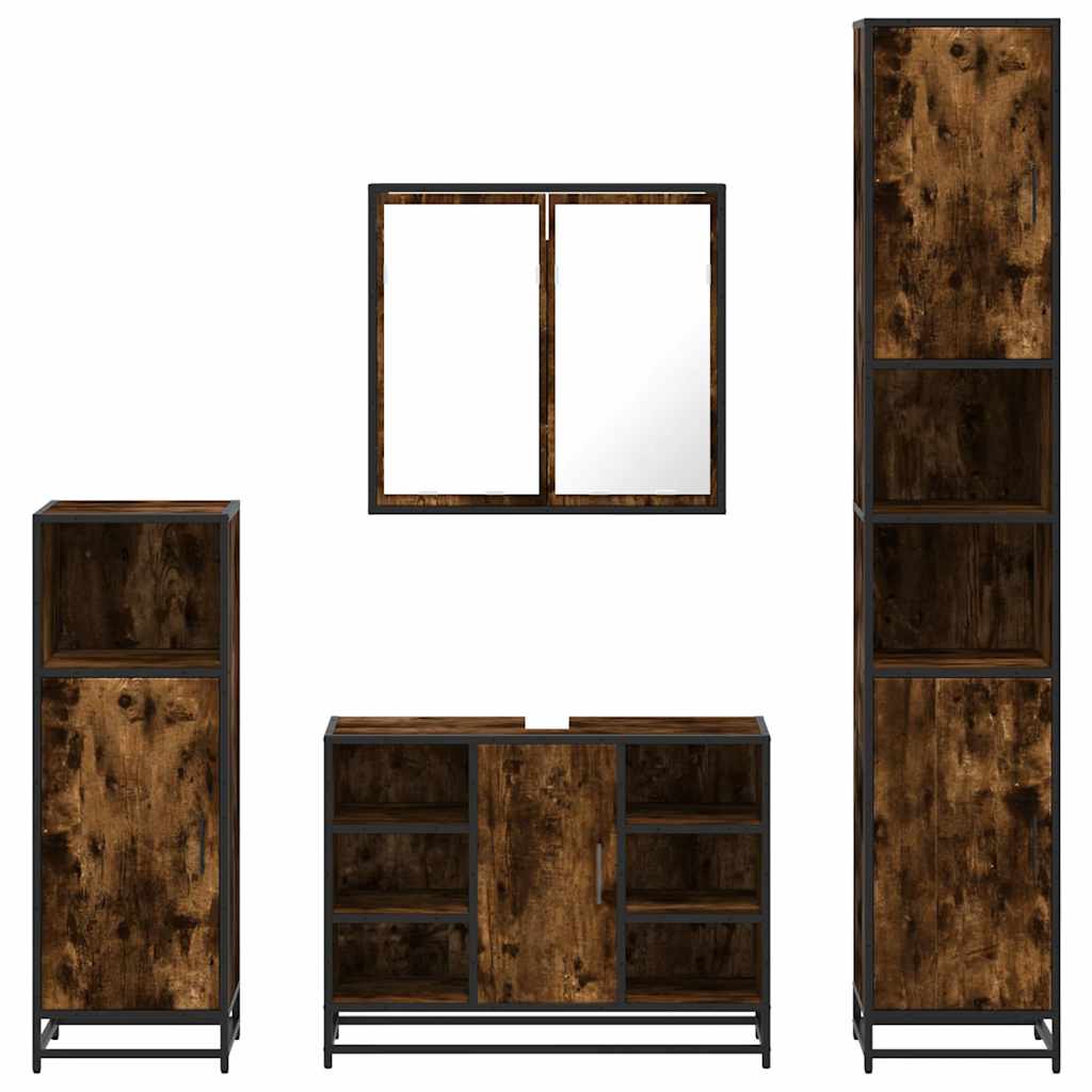vidaXL Set de mobilier de baie 4 piese Lemn prelucrat de stejar afumat vidaXL Set de mobilier de baie 4 piese Lemn prelucrat de stejar afumat