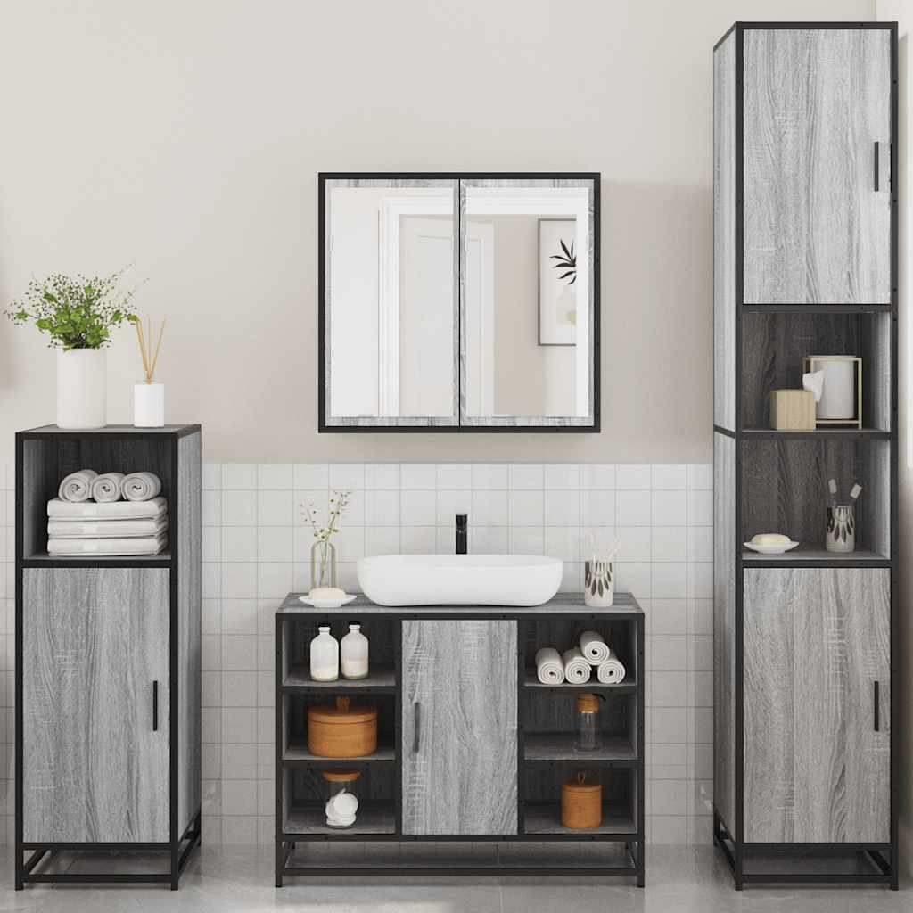 vidaXL Set de mobilier de baie 4 piese Lemn stratificat gri Sonoma vidaXL Set de mobilier de baie 4 piese Lemn stratificat gri Sonoma